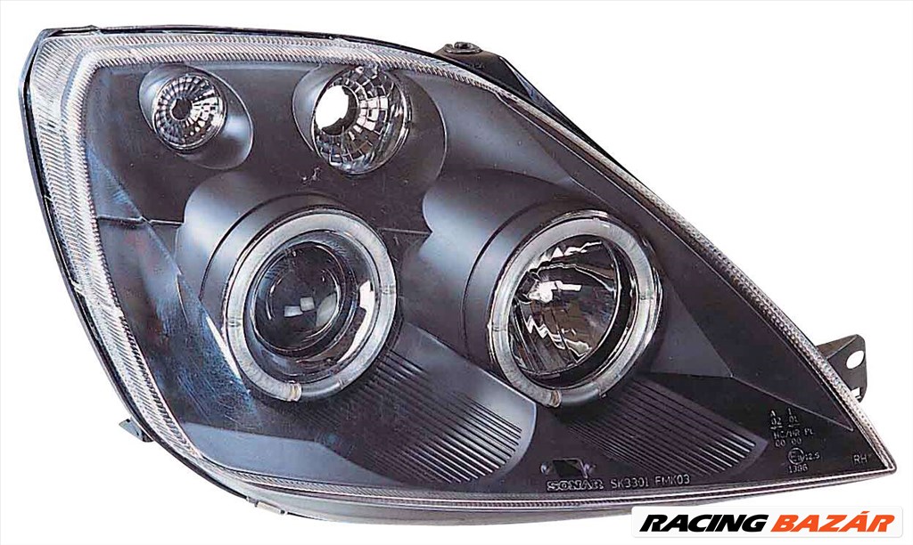 fényszóró Ford Fiesta VI 4/02- fekete + halogéngyûrû 1. kép