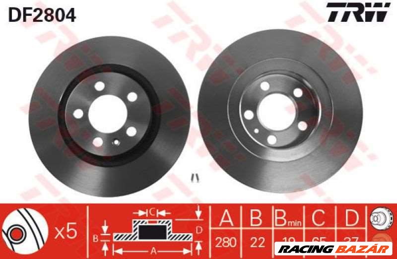 TRW DF2804 Féktárcsa - AUDI, SKODA, VOLKSWAGEN, SEAT 1. kép