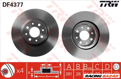 TRW DF4377 Féktárcsa - FIAT, ALFA ROMEO, LANCIA