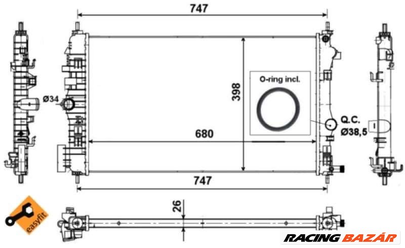 NRF 53776 Motorvízhűtő - SAAB, TOYOTA, OPEL, VAUXHALL, FORD, CHEVROLET 1. kép