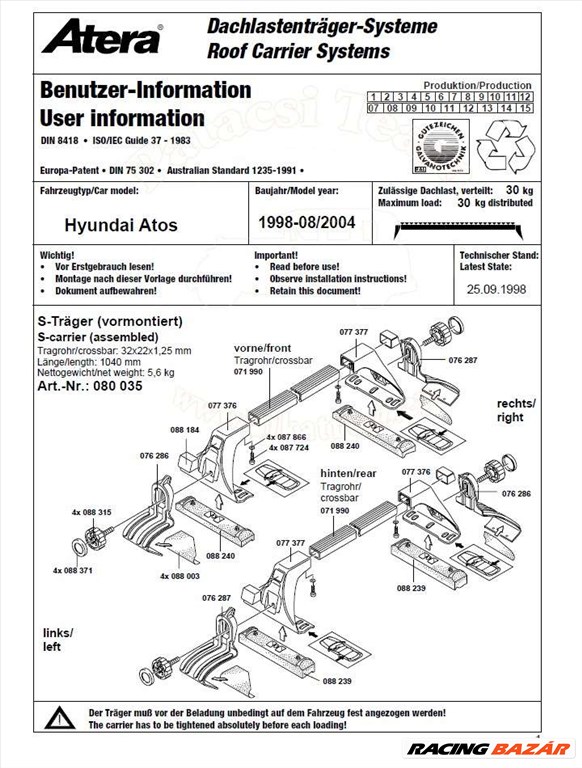 Hyundai Atos 1998-2004 - T.csomagt. acél zárható 1. kép