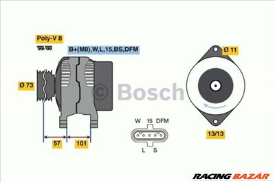 BOSCH 0986049350 Generátor - MITSUBISHI, TOYOTA, LANCIA, RENAULT, MERCEDES-BENZ, SUZUKI, MAZDA