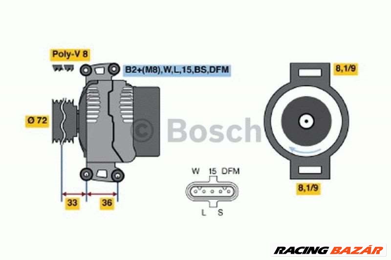 BOSCH 0124555008 Generátor - PEUGEOT, SKODA, CITROEN, RENAULT, FORD, FIAT, SUZUKI 1. kép