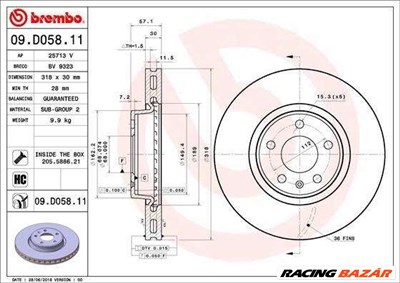 Brembo Audi A4 (Typ: B9), 2015.05-től, 318x30mm-es, első féktárcsa