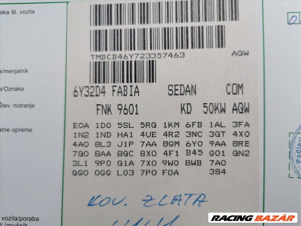 Skoda Fabia Sedan karosszéria elemek 9601 színben eladók 17. kép