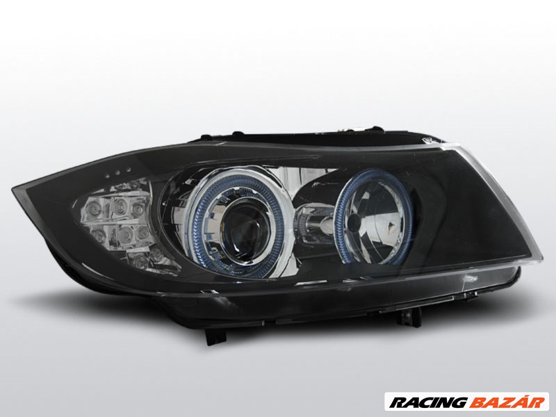 BMW E90/E91 2005.03-2008.08 Fekete Angel Eyes LED Első Lámpa 1. kép