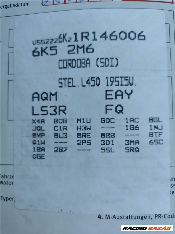 Seat Cordoba 6K2 1.9sdi 5 seb. kézi váltó EAY kóddal, 183.621km-el eladó 11. kép