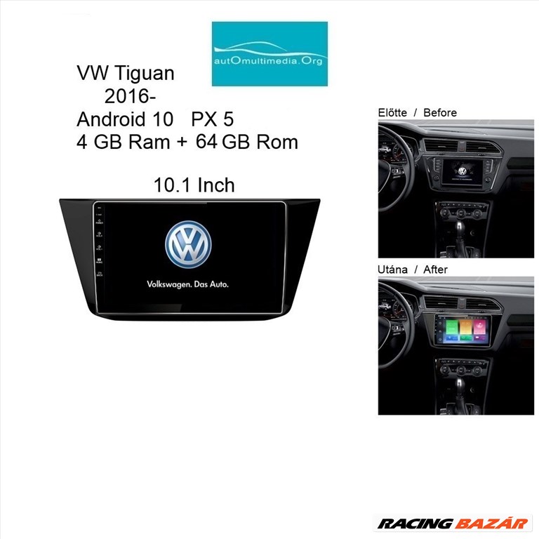 Volkswagen Tiguan Android 10 Multimédia, GPS, Wifi, Bluetooth, Tolatókamerával! 9. kép