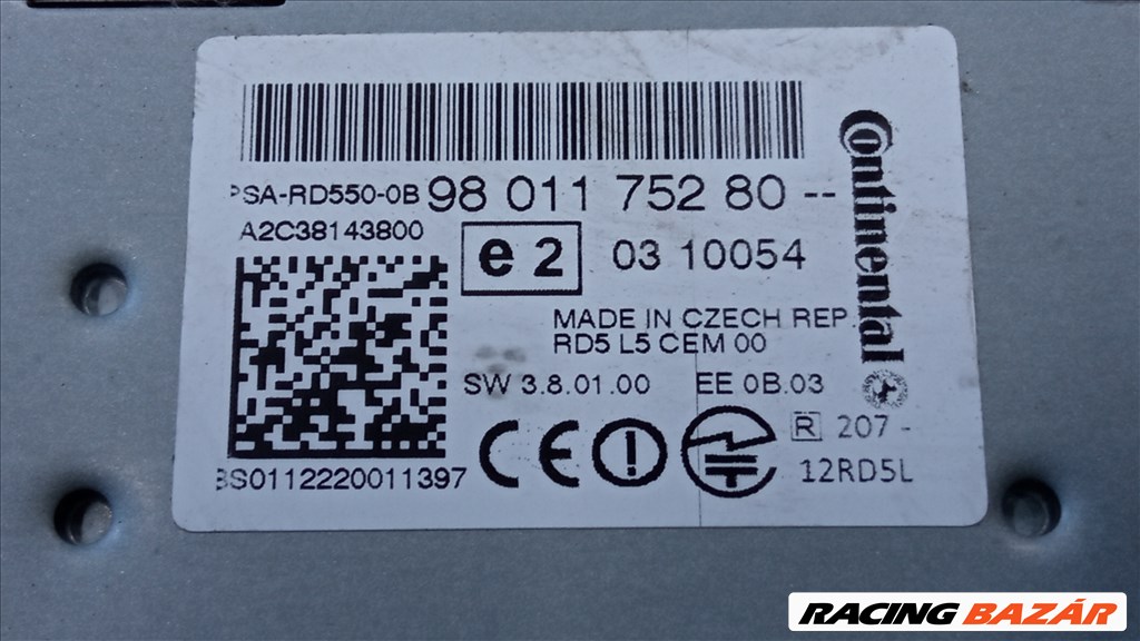 Citroën C4 II, Peugeot 508 Rádió RD5 L5 CEM 00 9801175280 A2C38143800 2. kép