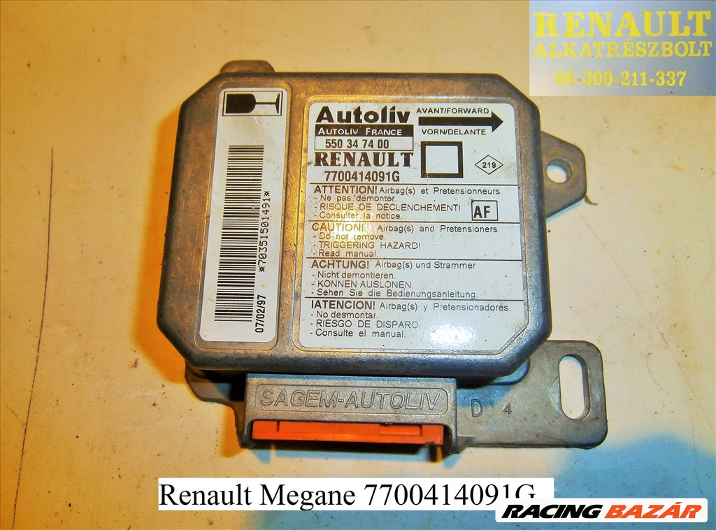 Renault Megane légzsákvezérlő 7700414091G 1. kép