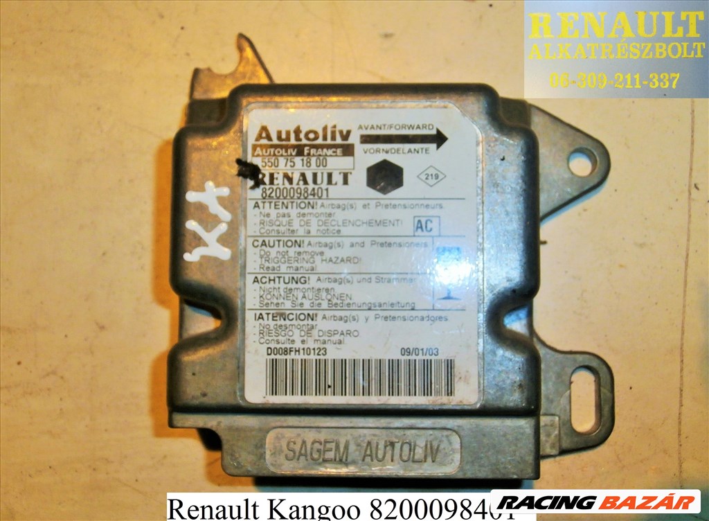 Renault Kangoo légzsák indító, légzsákvezérlő 8200098401 1. kép