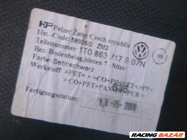 Volkswagen Touran I 2005 csomagtér szőnyeg  1T0 863 717  S 07N 6. kép