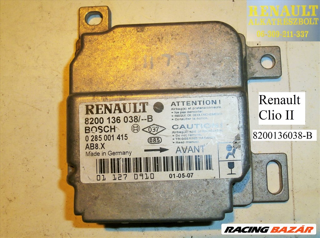 Renault Clio II légzsák indító, légzsákvezérlő 8200136038--B 8200136038B 1. kép