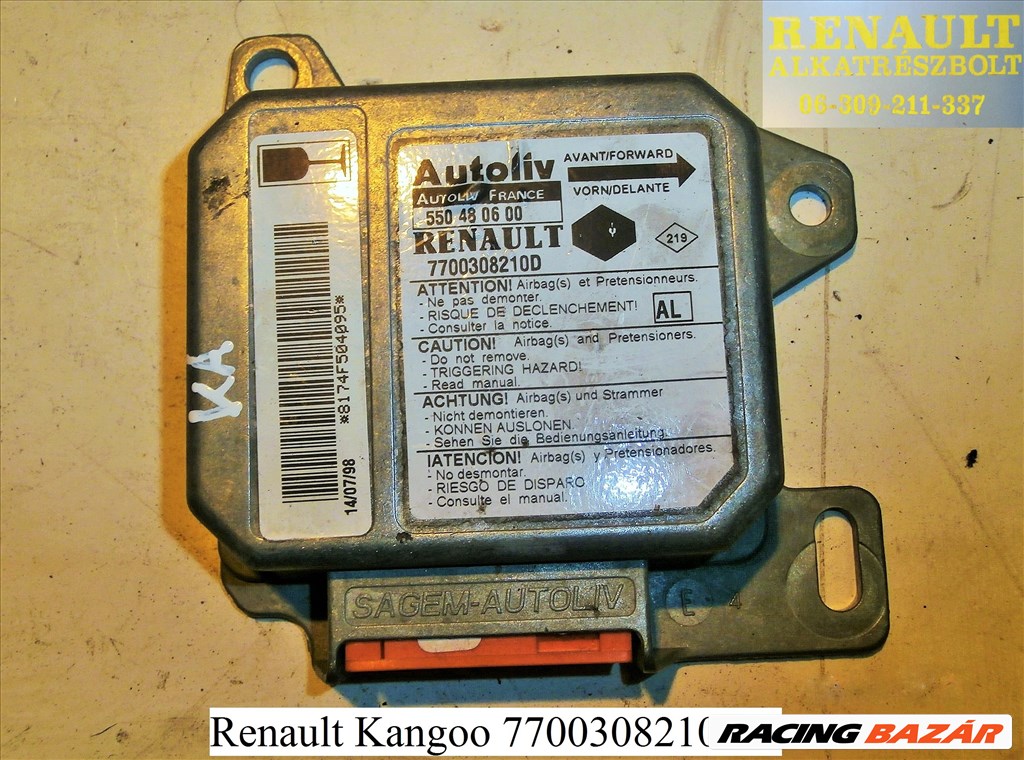 Renault Kangoo légzsák indító, légzsákvezérlő 7700308210D 1. kép
