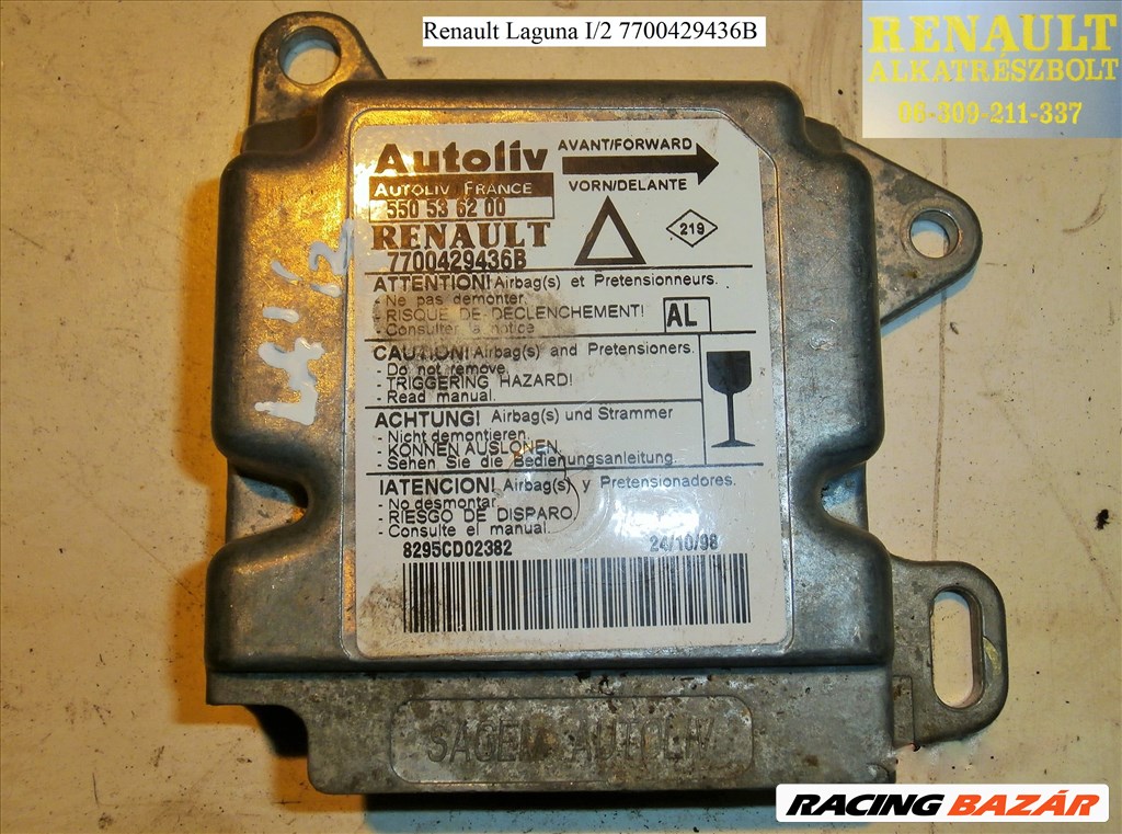 Renault Laguna I/2 légzsák indító, légzsákvezérlő 7700429436B 1. kép