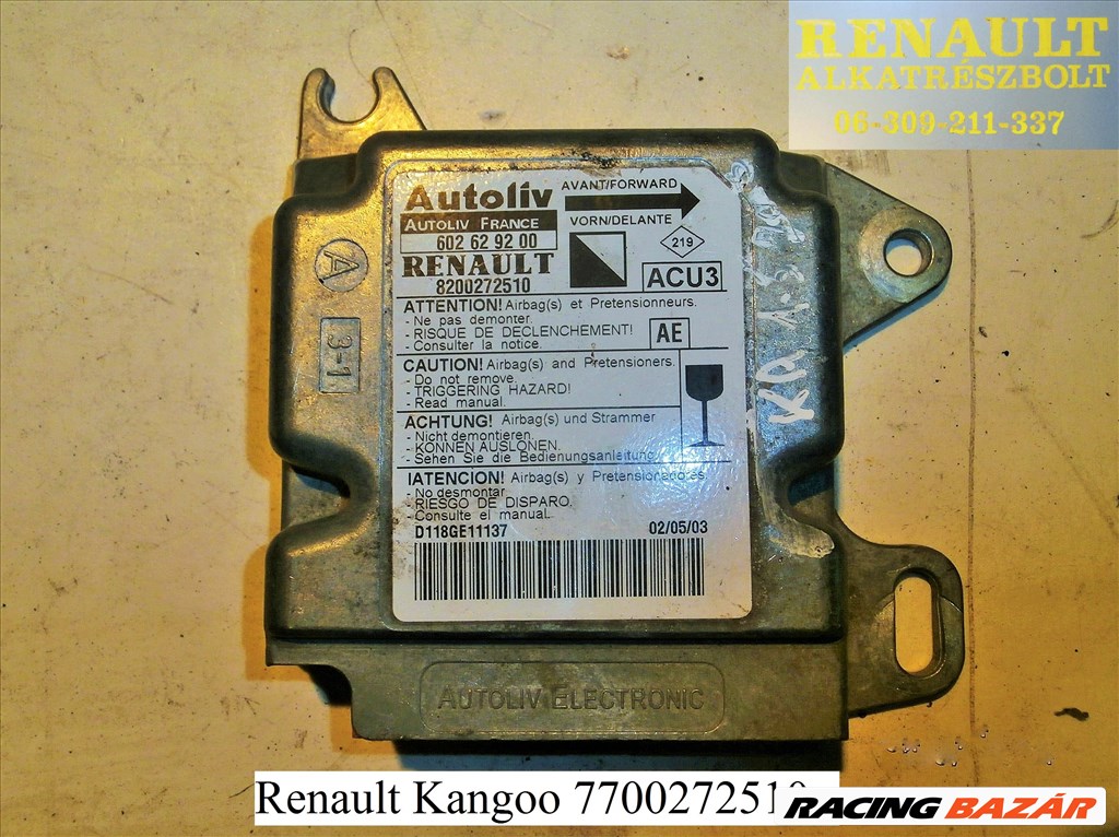 Renault Kangoo (2003) légzsák indító, légzsákvezérlő 7700272510 1. kép