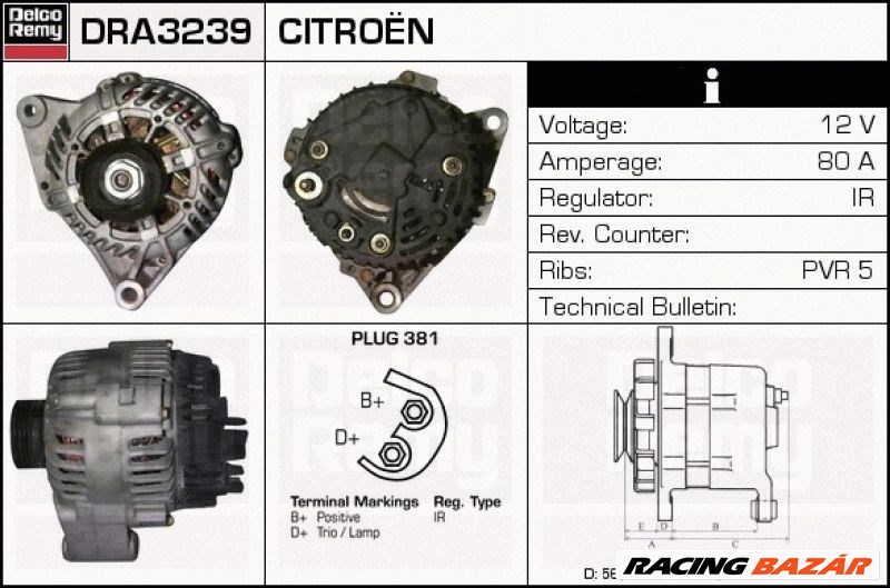 DELCO REMY dra3239 Generátor - CITROEN, PEUGEOT 1. kép