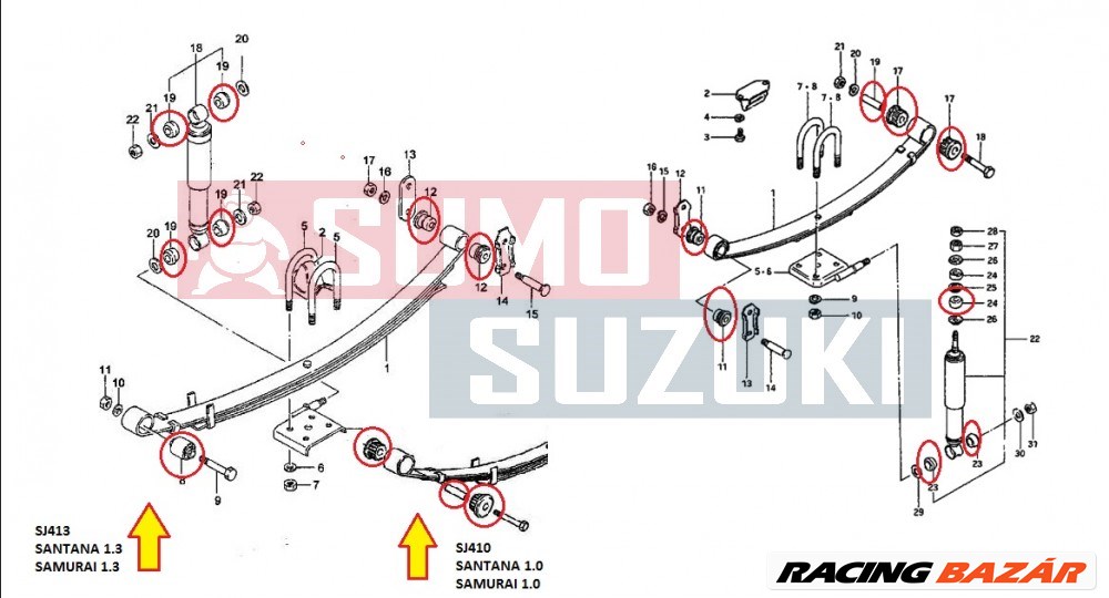 Samurai futómű gumi szilent készlet 46 darabos SJ410 SJ413 SJ419 2. kép