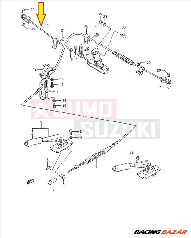 Suzuki Samurai 1.3 SJ413 Kézifék bowden kötél jobb 54640-83310  2. kép