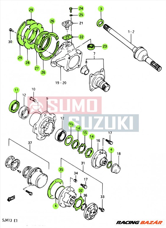 Suzuki Samurai első futómű felújító készlet 4 csapággyal 1 autóra 2. kép