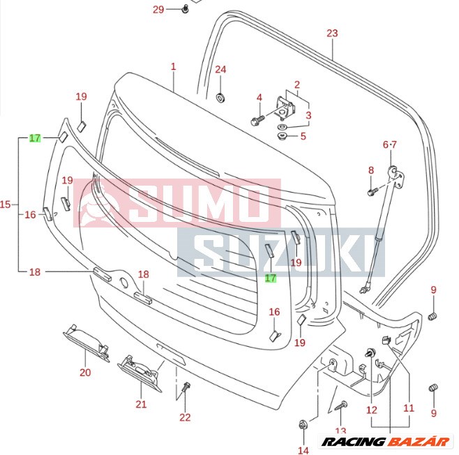 Suzuki Swift, SX4, S-Cross, Vitara, WagoR+ hátsó szélvédő szivacs 84513-76F00 2. kép