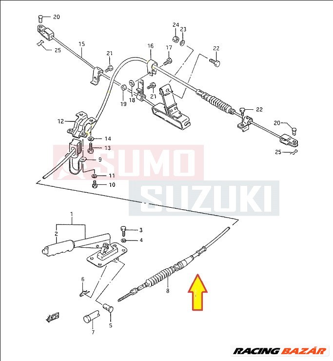 Suzuki Samurai 1.3 SJ413 Kézifék bowden kötél 54640-70A10 hossza 200 cm LONG Alvázhoz  2. kép