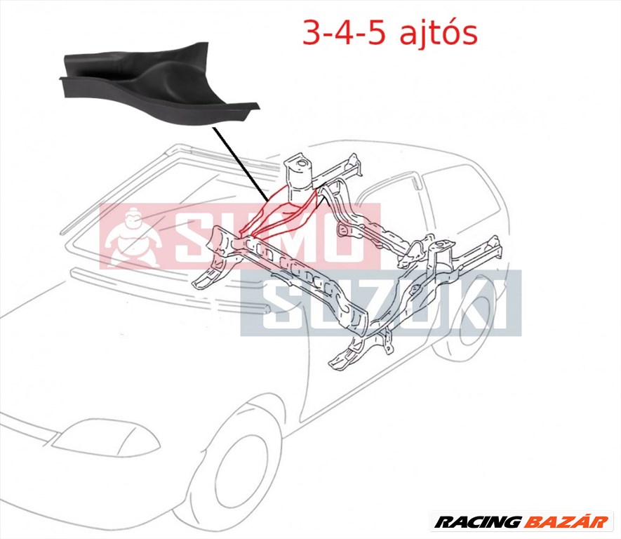 Suzuki Swift 90-03 jobb hátsó hossztartó rugótányér fölött 62100-80B00 1. kép