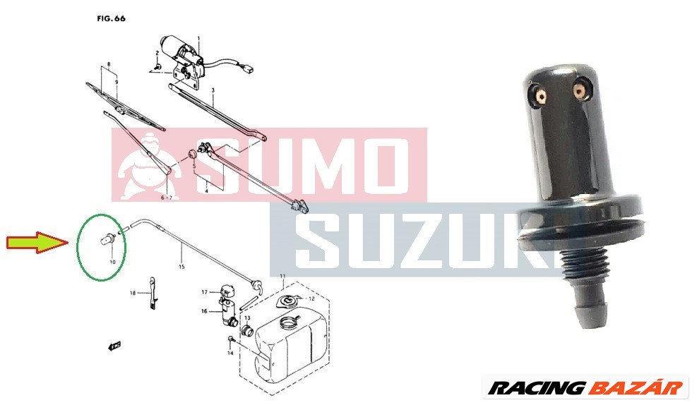 Suzuki Samurai SJ410 SJ413 ablakmosó fúvóka 38480-80000 , 38480-80101 1. kép