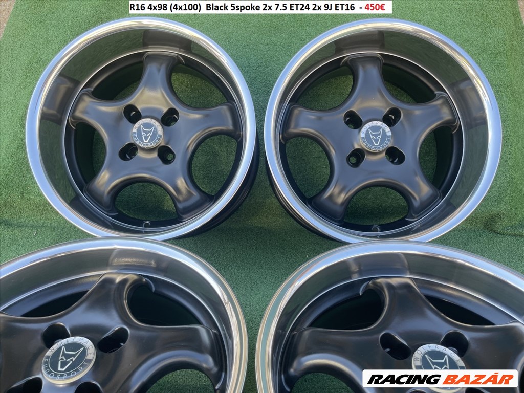 R16 4x98 (4x100)  Black 5spoke 2x 7.5 ET24 2x 9J ET16 / kétszéles, extra nagy perem 1. kép