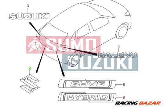 Suzuki Baleno hátsó embléma "S" (GYÁRI 77811M63J00-0PG 1. kép