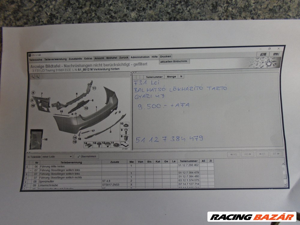 BMW F31 LCI Bal Hátsó lökhárító tartó /Gyári új/ 5. kép