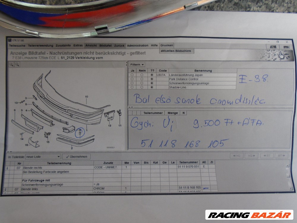 BMW E38 Bal első sarok Chrom díszléc  4. kép
