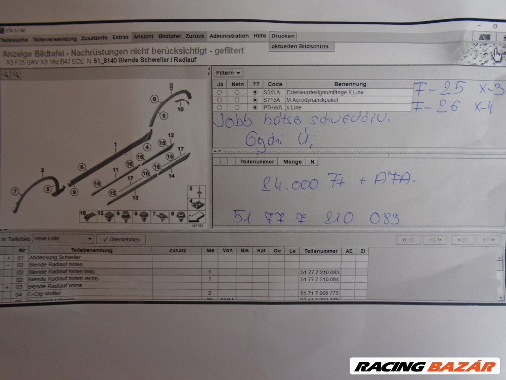 BMW F25/ F26 Jobb hátsó sárvédőív /Gyári új/ 4. kép