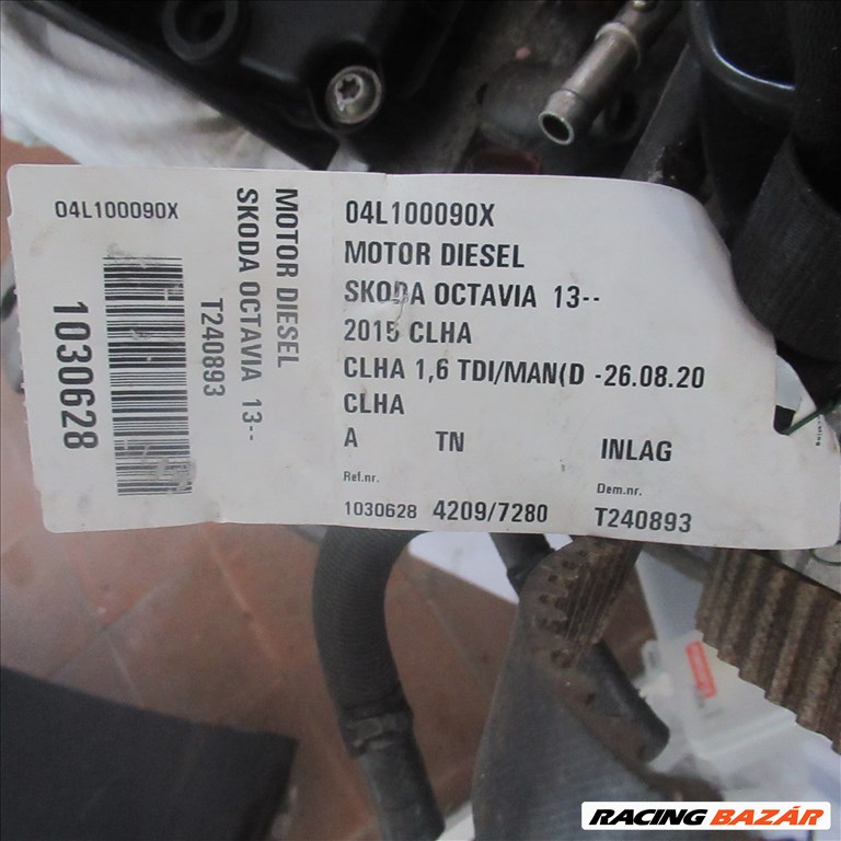 Skoda Octavia III 1.6 TDI motor CLHA motorkód clha16cr 3. kép