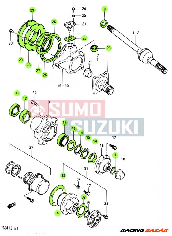 Suzuki Samurai első futómű felújító készlet 8 csapággyal 1 autóra 2. kép