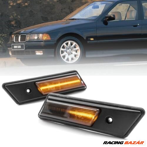 BMW E34 1988-1994 E36 1990-1995 facelift előtti füst fekete burás futófényes SMD LED oldalindex szett 1. kép