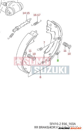 Suzuki Swift fékpofa rugó alsó Sedan Bosch rendszerhez 53232-80EC0 1. kép
