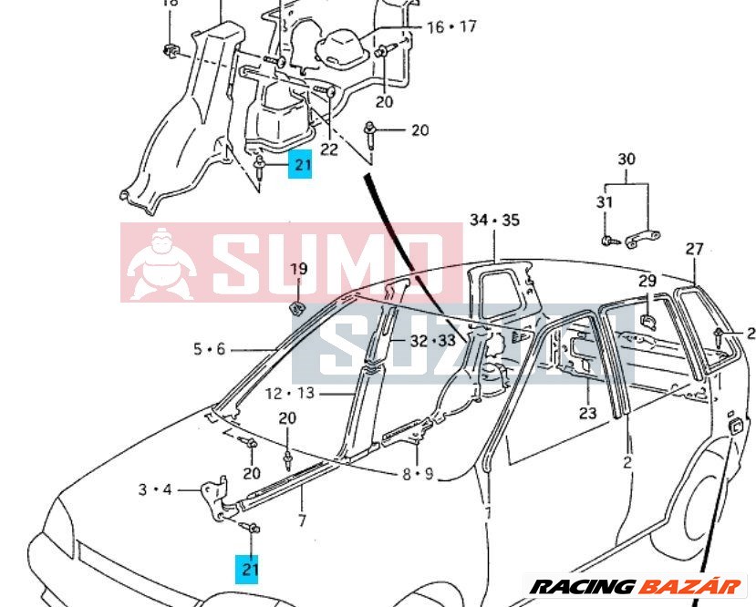 Suzuki Swift 1990-1998 patent (benyomós, szürke, nagy) utastérben kerékjáratnál 09409-07321-T01 2. kép