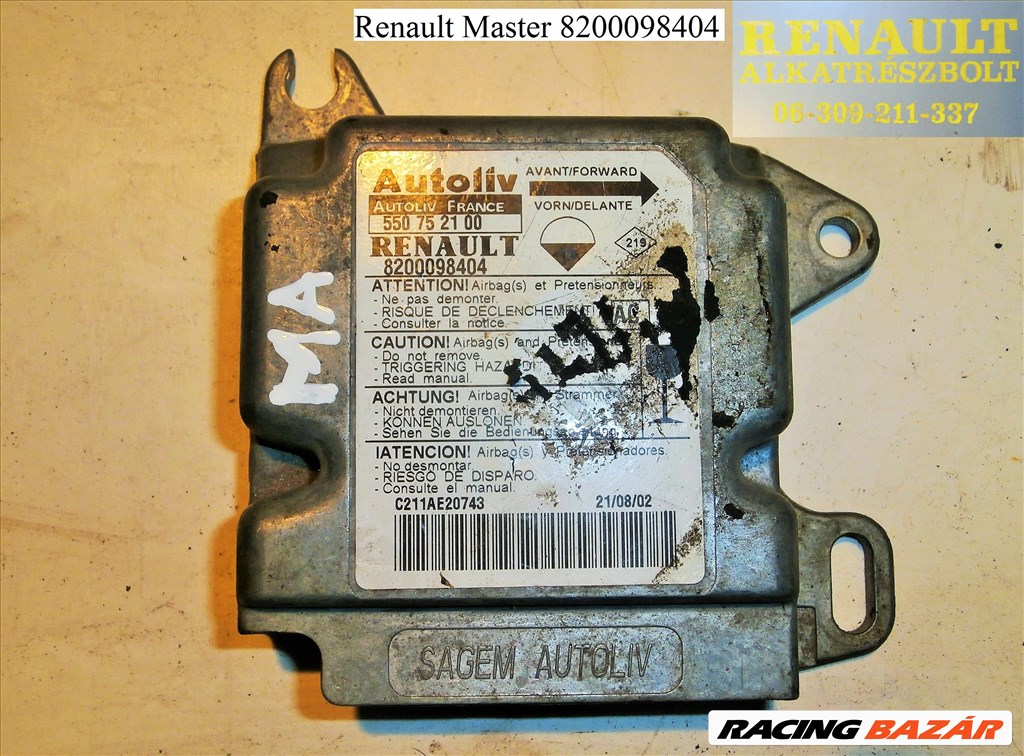 Renault Master 8200098404 légzsák indító elektronika  1. kép