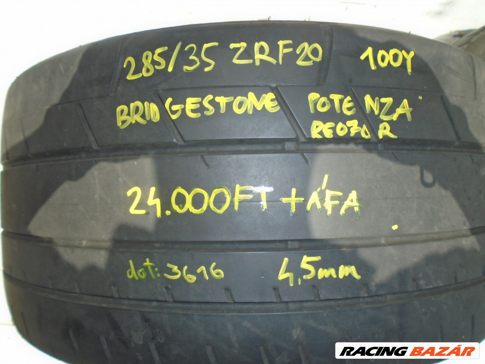 ár/db! - HASZNÁLT, javított - 285/35ZRF20 - 100Y - Bridgestone Potenza RE070R - Nyári gumi pár - 4,5mm - dot:3616 4. kép