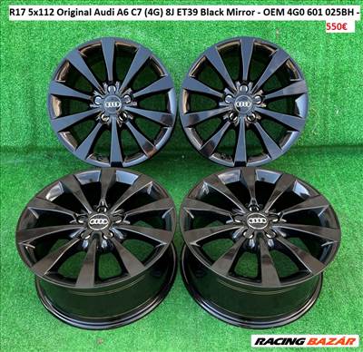 R17 5x112 Original Audi A6 C7 (4G) 8J ET39 Black Mirror - OEM 4G0 601 025BH / 8x17 gyári alufelnik