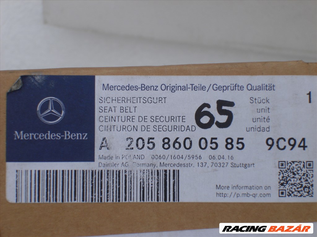 Mercedes C-Classe W205 Cupé AMG Bal Biztonsági Öv A2058600585 2014-től 4. kép