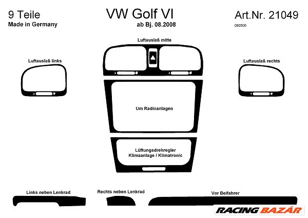 VW Golf VI 5K műszerfal dekoráció 3D domborfóliából 3. kép
