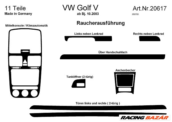 VW Golf 5 jobbkormányos autóba műszerfal dekoráció 3D domborfóliából 2. kép