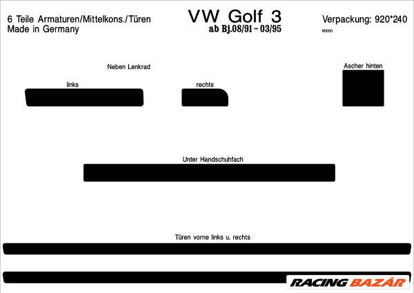 VW Golf III carbon mintás 3D műszerfal dekoráció 2. kép