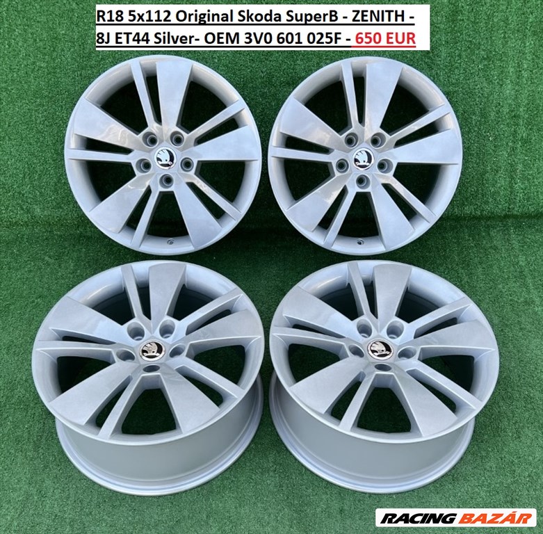 R18 5x112 Original Skoda SuperB - ZENITH - 8J ET44 Silver- OEM 3V0 601 025F / 8x18 gyári alufelnik 1. kép