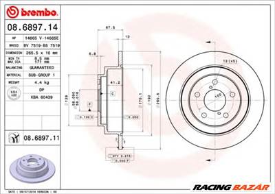 BREMBO 08.6897.14 - féktárcsa SUBARU