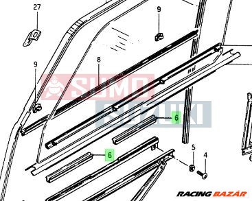 Suzuki Samurai ablakemelő sín gumi betét - első ablakhoz 78811-78400 1. kép