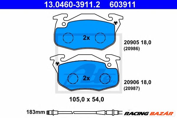 ATE 13.0460-3911.2 - fékbetét PEUGEOT RENAULT 1. kép