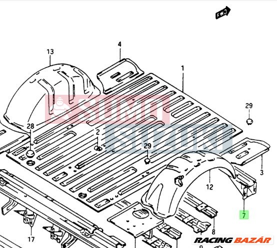 Suzuki Samurai hátsó padlólemez merevítő doblemezek elött LONG 62160-80300 1. kép